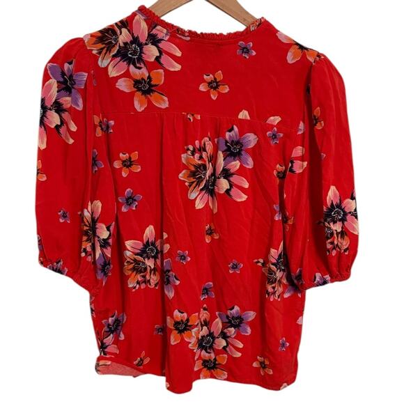 JESSICA SIMPSON Red Floral Puff Sleeve Blouse SZ MEDIUM - Picture 2 of 8